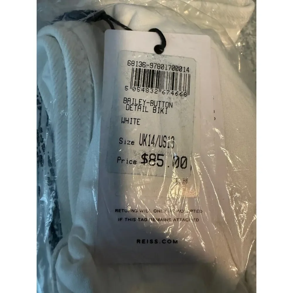 REISS Bikini Bottom Size 10 NEW White w/ Button Swim Bottoms Swimsuit Bailey